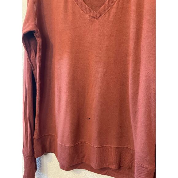 Athleta Burnt Orange V Neckline Long Sleeve Relaxed Athleisure Sweater/Tee Med - Picture 2 of 12